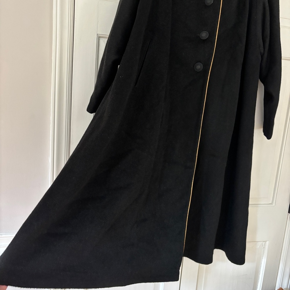 Vintage 1940s Union Wool Black Hooded Swing Coat Gold Trim VTG Union Made in USA - Picture 6 of 13